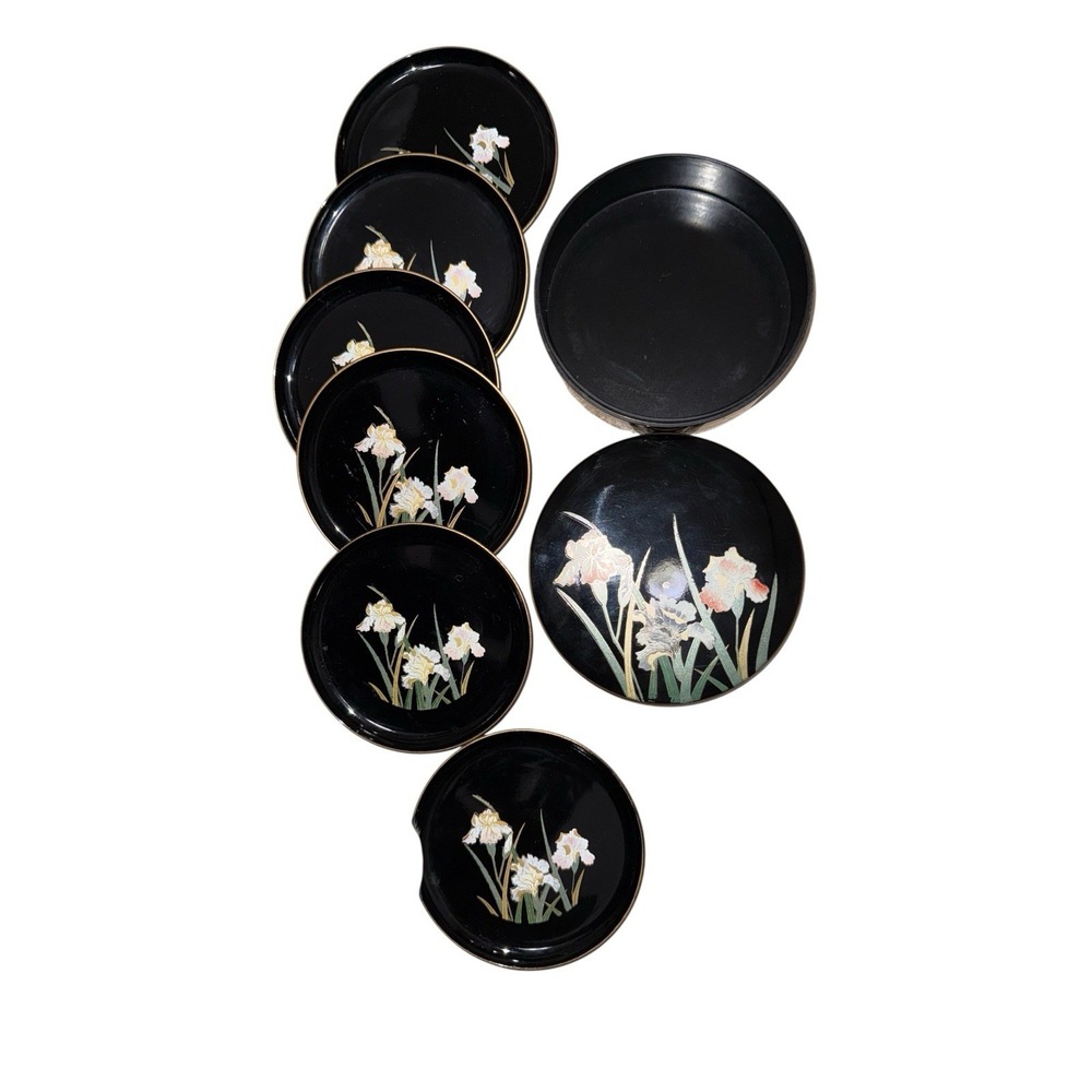 Otagiri "Crown Iris" 4" Lacquer Coaster Set in Box‎ – One Damaged - Picture 5 of 6